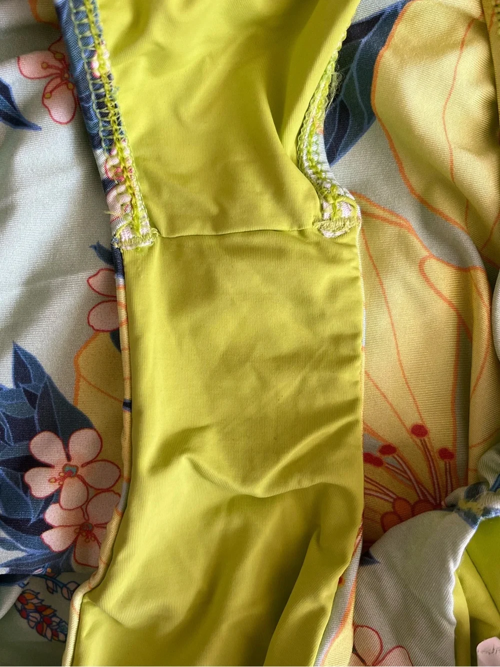 Farm Rio Yellow Floral Wrap V-Neck One Piece Swimsuit XS
